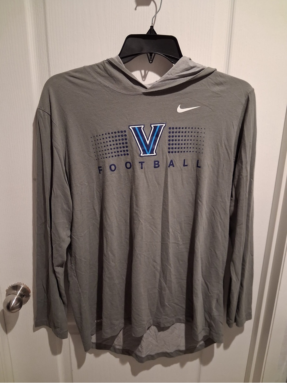 Nike Gray Villanova V Football Long Sleeve Hoodie Tee